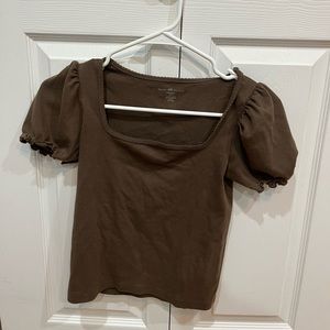 New Brandy melville brown short sleeve aesthetic indie preppy square neck top
